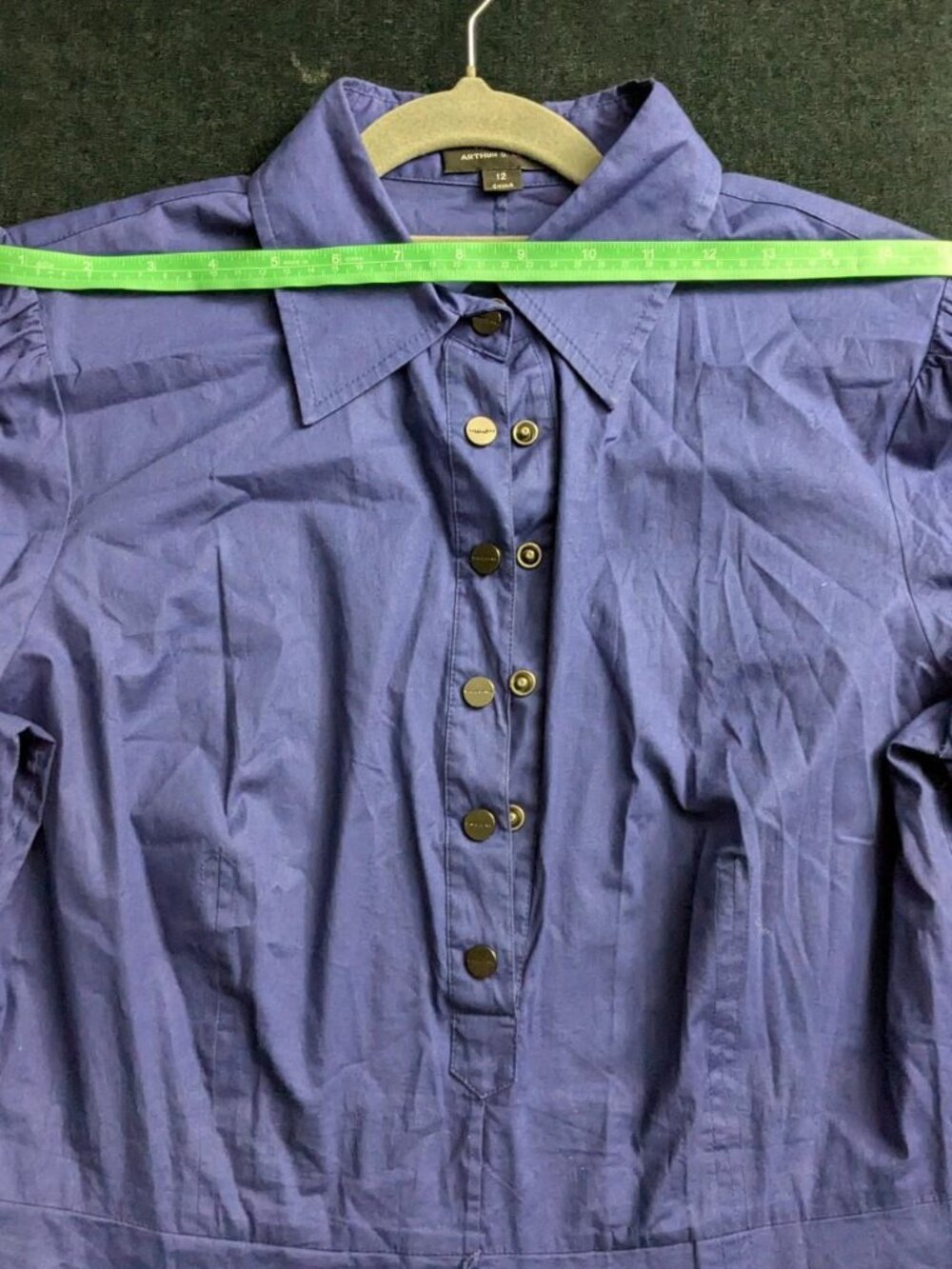 Tahari Blue Puff Sleeve Button Up Dress Size 12 - Picture 5 of 8
